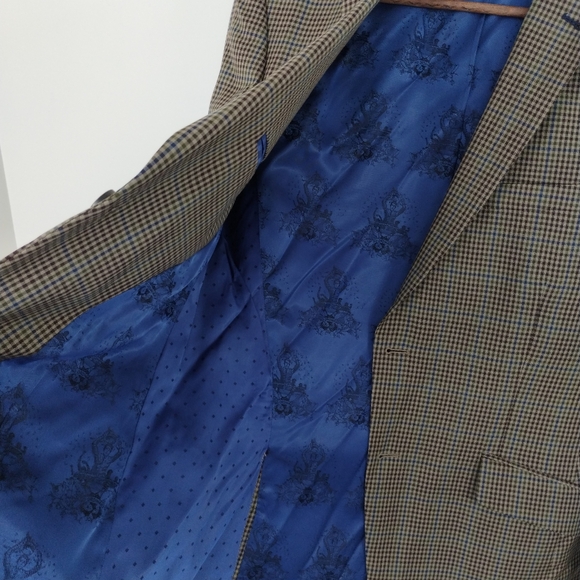 Ted Baker No Ordinary Joe Blazer Mens Size 40R Brown Checks Lined Wool Office - Picture 10 of 13